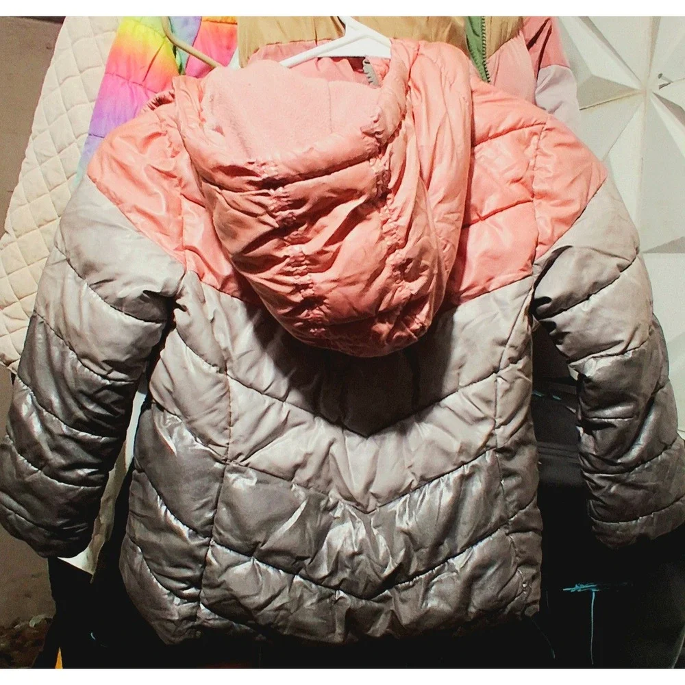 The Children's Place Puffer Jacket Girls Size 4T Pink Silver Excellent